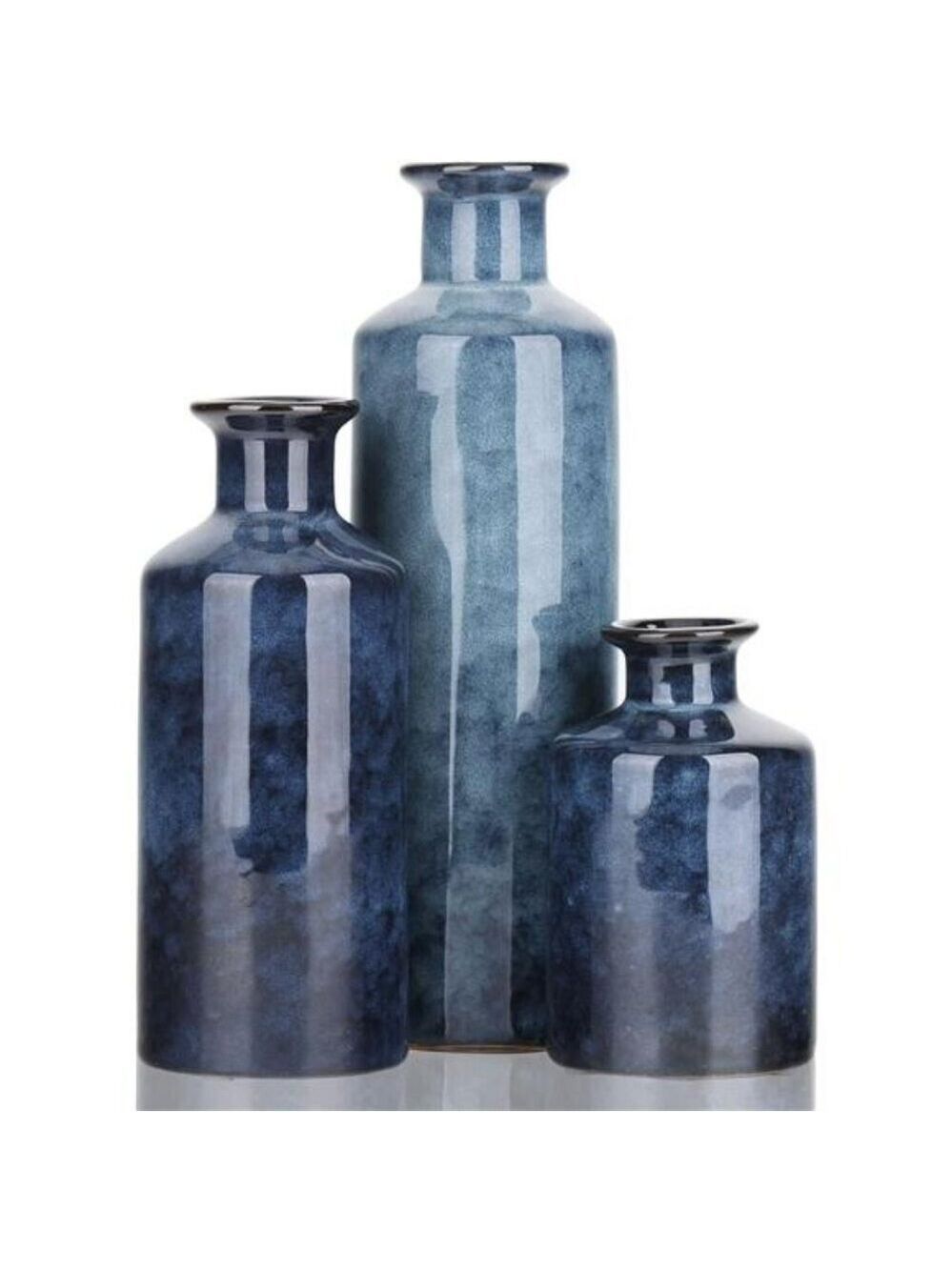 Blue Ceramic Vase Set of 3 Small Modern Farmhouse Decor Table Centerpiece